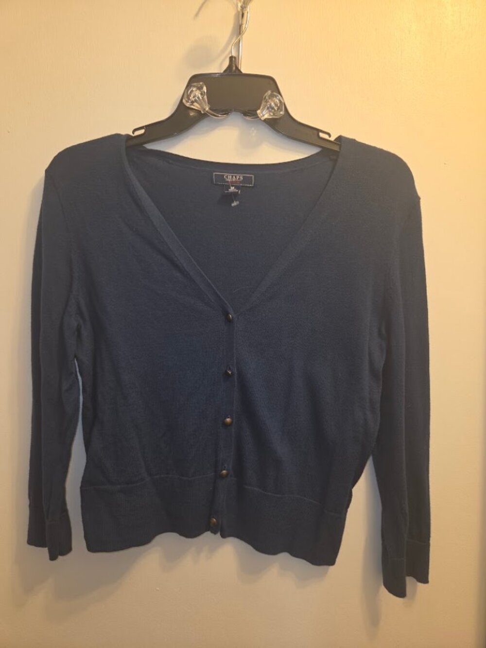 Chaps Women's Navy Blue V-Neck Button-Up Cardigan Sweater Size M Medium